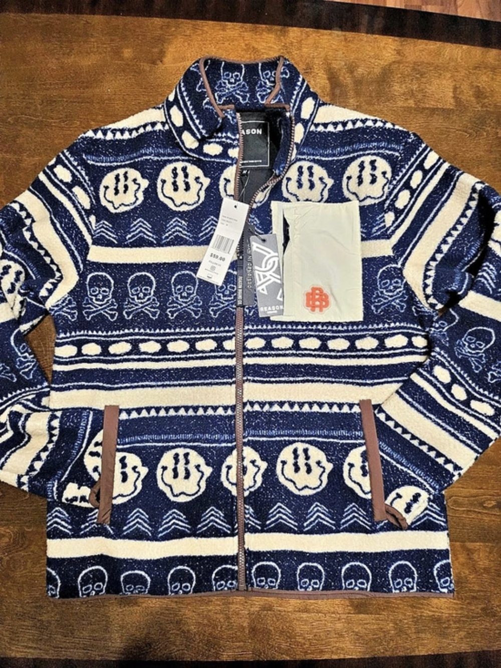 Reason Men's Smiles Printed Full Zip Sherpa Jacket Size Medium
